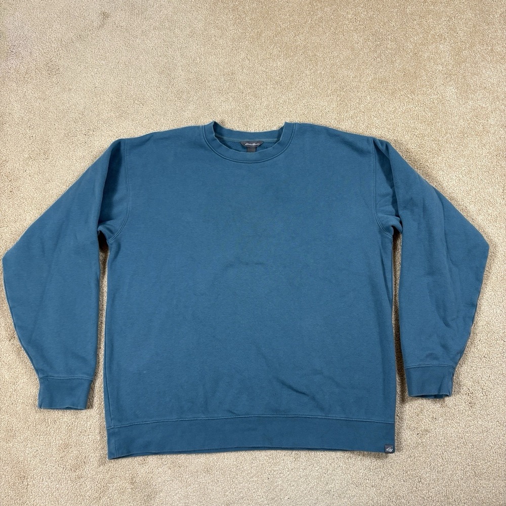 Eddie Bauer Mens XL Tall Crewneck Long Sleeve Sweater Teal Blue Cotton Pullover
